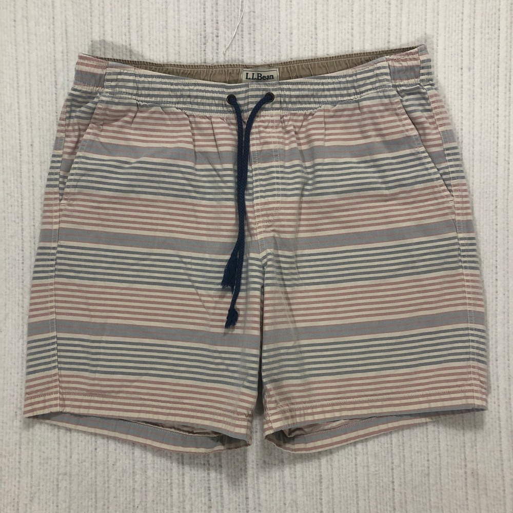 LL Bean Mens XL Classic Fit Organic Cotton Striped Shorts Multi Color 510636